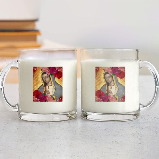Our Lady of Guadalupe Rose Mexican Catholic Juan D Glass Mugs