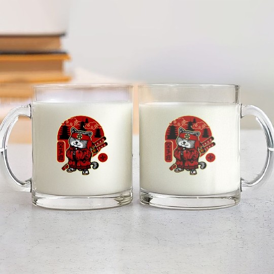Samurai Cat Glass Mugs