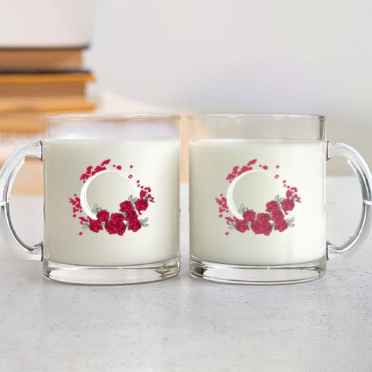 Zen Circle Japanese Roses Flower Bouquet Aesthetic Glass Mugs