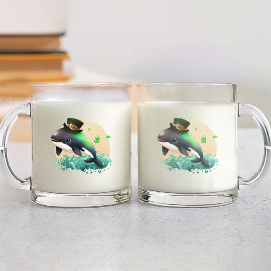 St Patrick's Day Irish Cute Orca Saint Patrick Glass Mugs