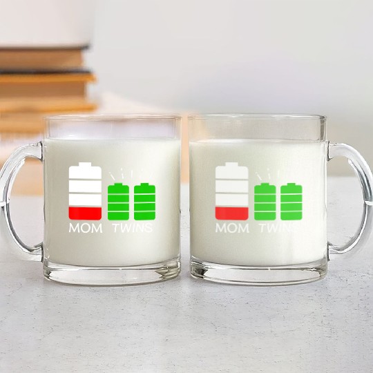 Twin Mom Low Battery Tired Mom Of Twins Glass Mugs