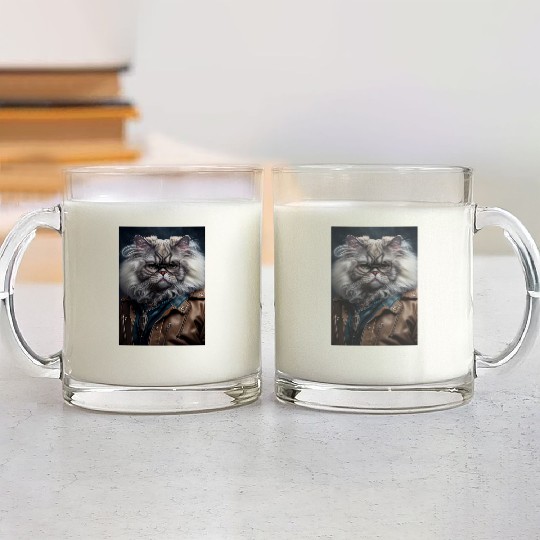 Persian Cat Breed Portrait wears a leather jacket Glass Mugs