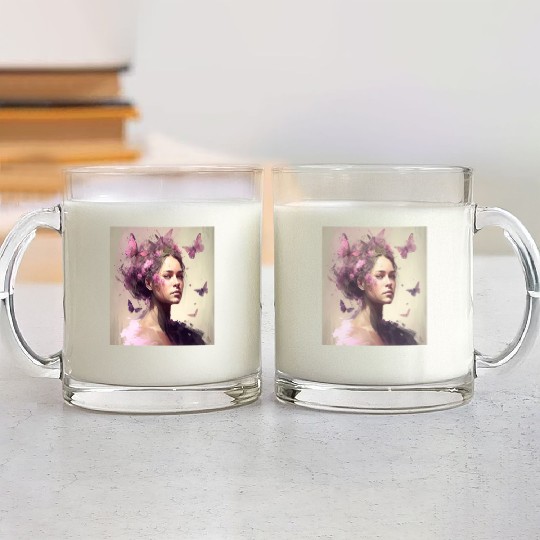 Breast Cancer Survivor Pink Flower Hair Girl Glass Mugs
