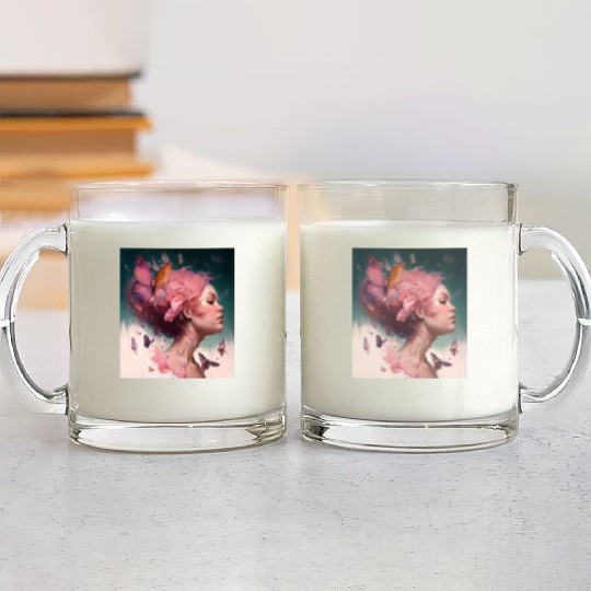 Breast Cancer Survivor Pink Flower Hair Girl Glass Mugs