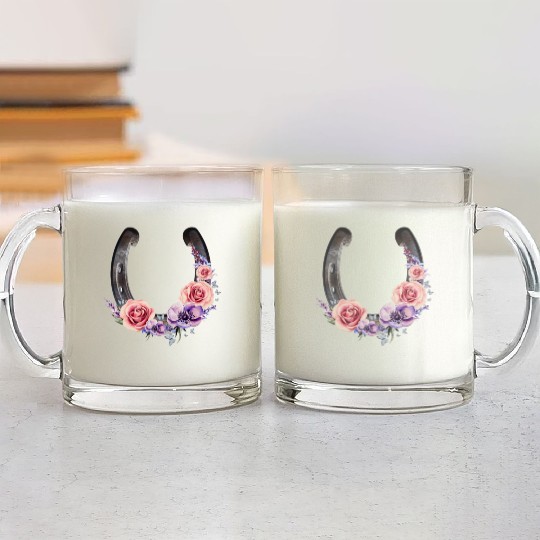 Lucky Floral Horseshoe Glass Mugs