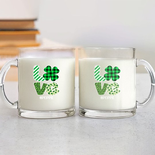 Love Poppie Green Plaid Leopard Shamrock Glass Mugs