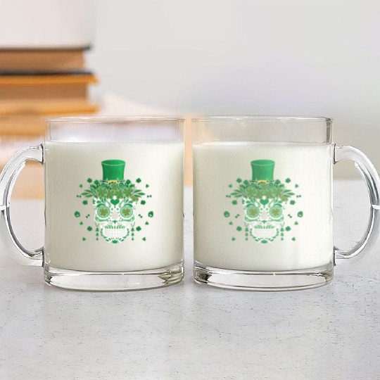 El Dia De Los Muertos St Patty's Day Irish Flower Glass Mugs
