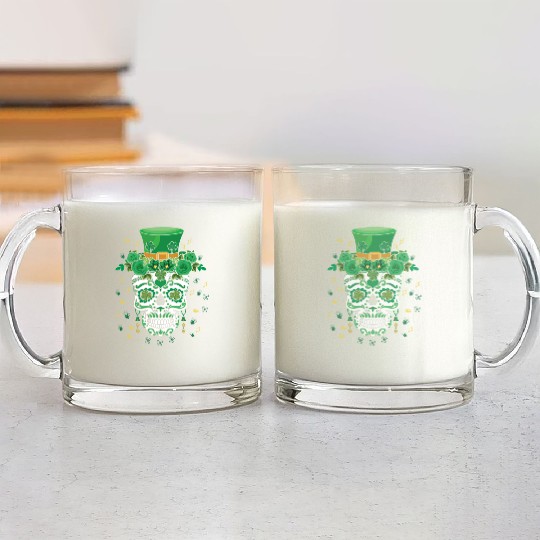 Dia De Los Muertos St Patty's Day Irish Flower Glass Mugs