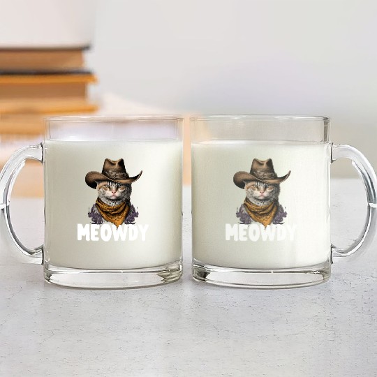 Meowdy Cat Meme Country Meow Howdy Funny Glass Mugs