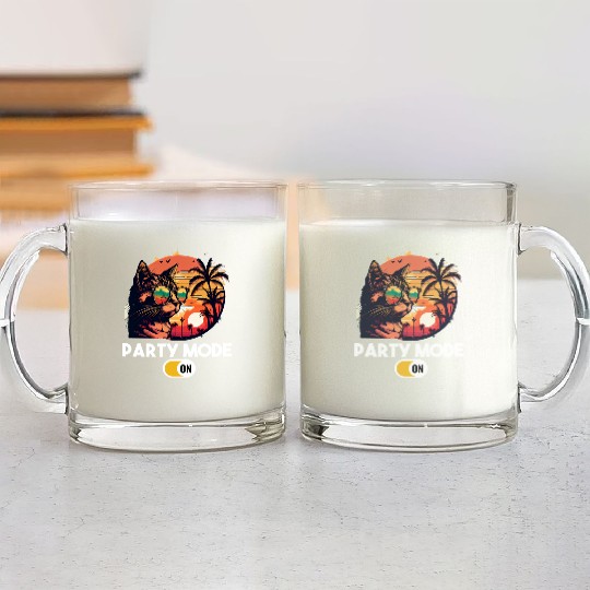 Retro Cat Vintage Sunset 80s 90s Sunglasses Glass Mugs