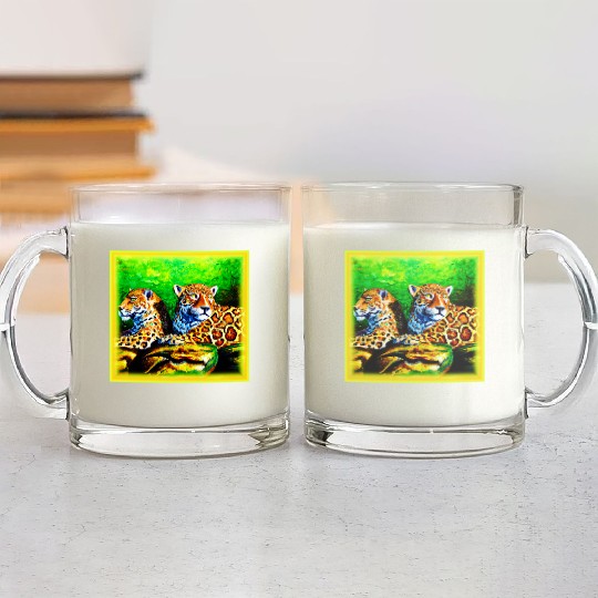 Cute Painting of The Jaguars. Buy Now Glass Mugs
