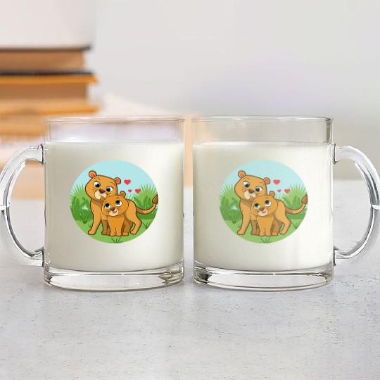 Mother Lion Baby Lion Glass Mugs