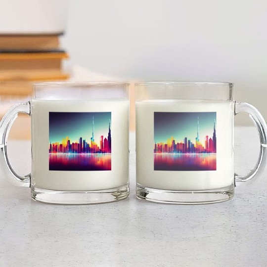 Dubai silhouette skyline abstract art Glass Mugs