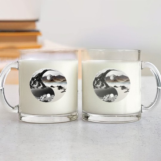 Ying Yang - mountains - beach Glass Mugs
