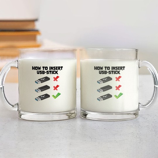 How To Insert USB Stick Funny Programmer Meme Glass Mugs
