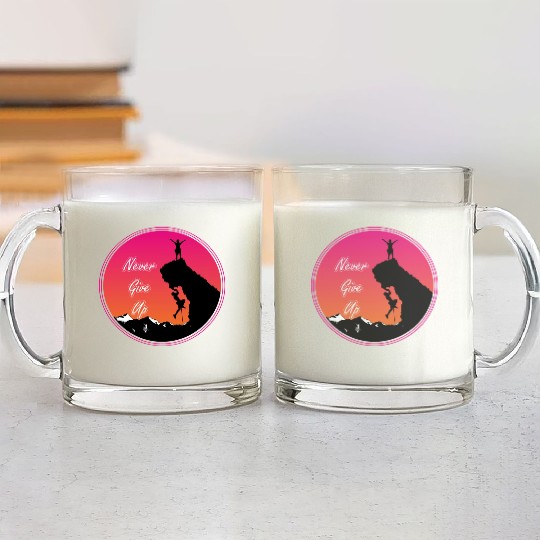Never give up rock climbing Glass Mugs