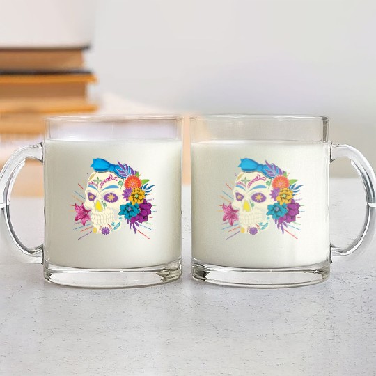 Floral Dia De Los Muertos LGBTQ LGBT Pride Month Glass Mugs