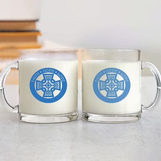 Timeless Celtic Cross With Faith Hope Love Glass Mugs