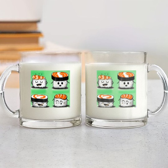 Happy Cheerful Sushi I Love Sushi Design Glass Mugs