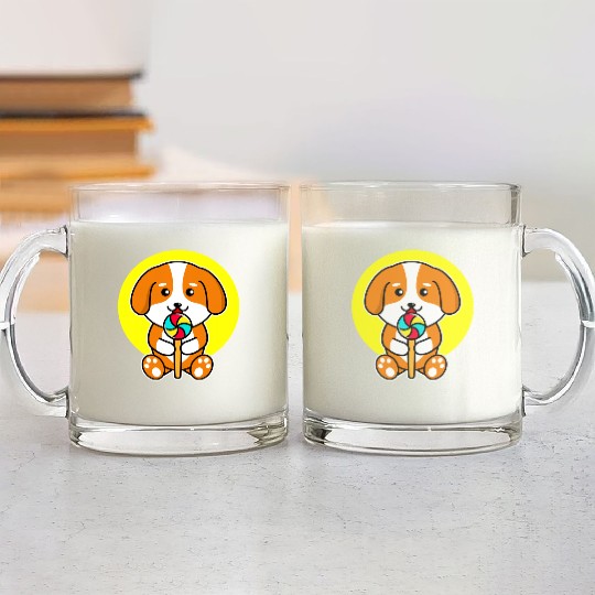 Cute Dog Eating Candy Pet Lover Glass Mugs