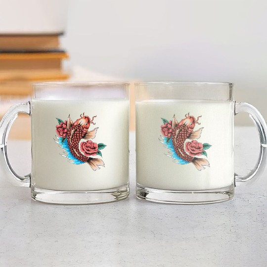Koi Fish and Roses Glass Mugs