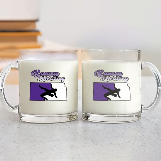 Kansas Wrestling (State Colors) Glass Mugs