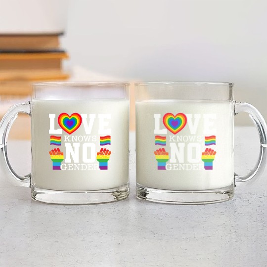 Love Knows No Gender Rainbow Pride Month LGBTQ Gay Glass Mugs