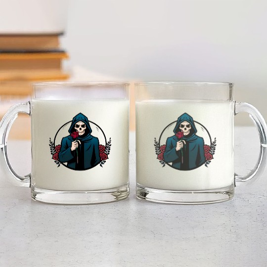 The Elegance of Death A Single Rose Grim Reaper Glass Mugs
