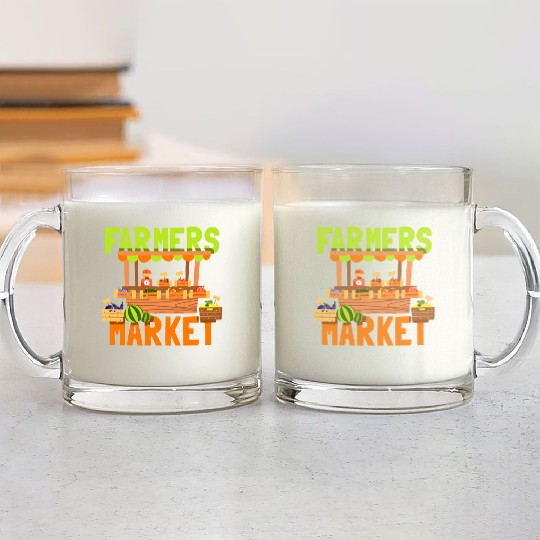 Farmers Market Chicken Farmer Cow Farming Glass Mugs