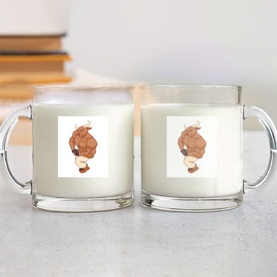 Brown Illustrated Bull Gym Lover Glass Mugs
