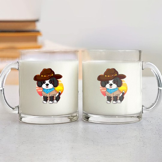 Cowboy dog at sunset Glass Mugs