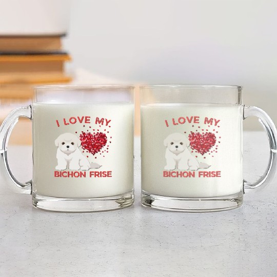 I love my Bichon Frise Cute valentines puppy dog Glass Mugs