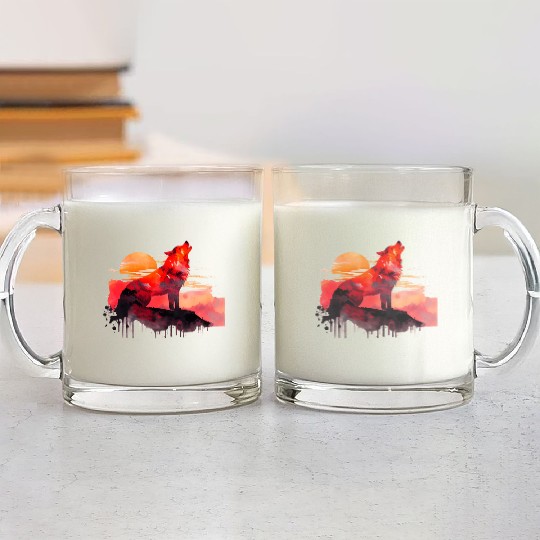 Red Wolf Watercolor Portrait Glass Mugs
