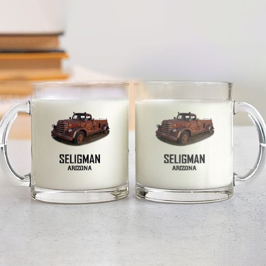 Old car city of Seligman in Arizonna, US Route 66 Glass Mugs
