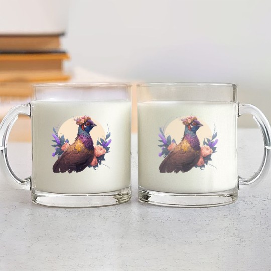 Cute Watercolor Pheasant Bird Flower Crown Pet Bir Glass Mugs