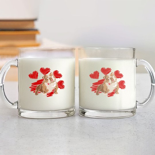 I Love My English Bulldog Dog Paw With Heart Glass Mugs