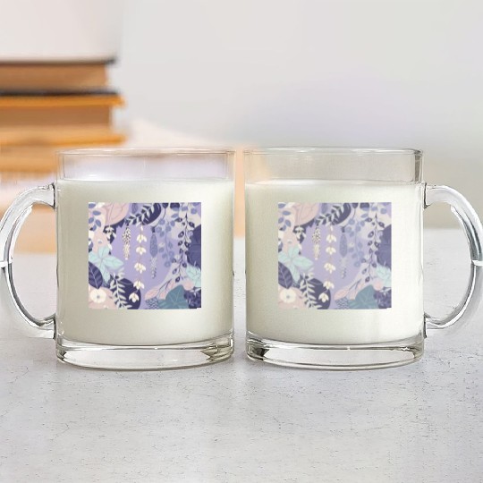Wisteria Pattern, Japanese Kimono Fabric Pattern Glass Mugs