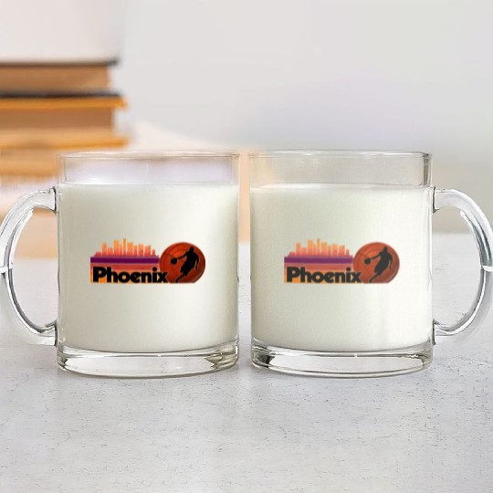 Phoenix Az Cityscape Basketball Fans Glass Mugs