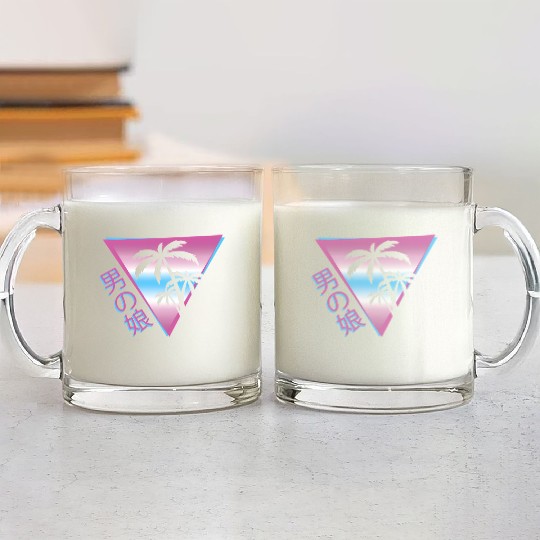 Femboy 80S 90S Palm Tree Japanese Vaporwave Aesthe Glass Mugs