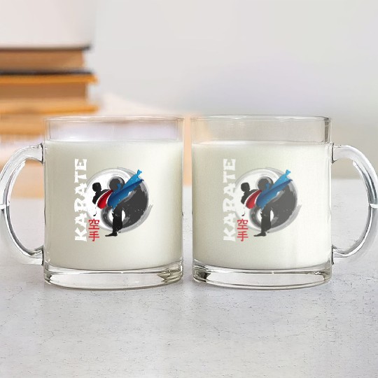 Martial Side Kick Ying Yang Karate Glass Mugs
