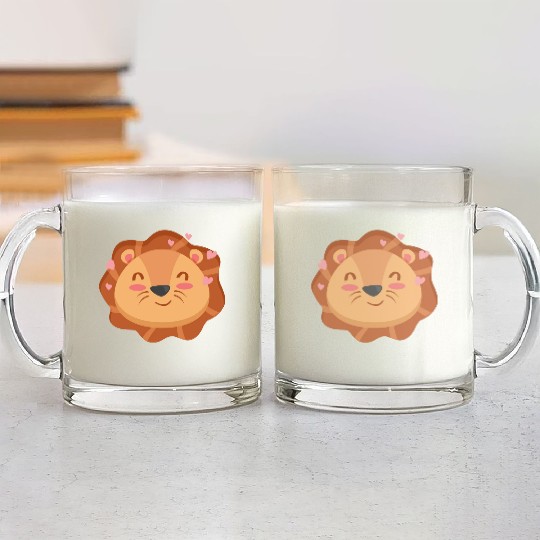 Cute Lion Cartoon Animals Character Design 1 Glass Mugs