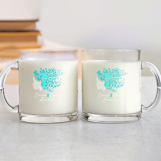 Ovarian Cancer Awareness Teal Butterflies Glass Mugs