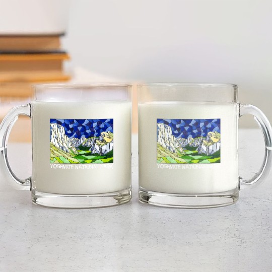 Yosemite Valley Stained Glass Style Glass Mugs