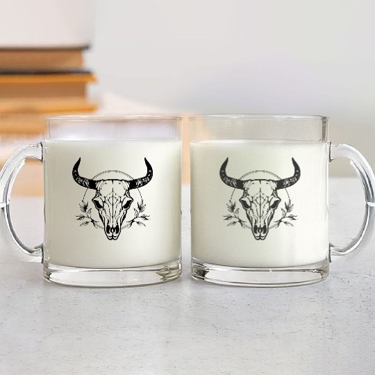 Cow Skull Boho Glass Mugs