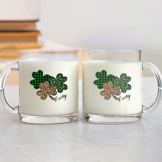 Lucky Leopard Shamrock St Patric Day Glass Mugs