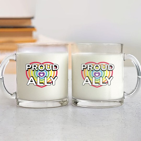 Proud Ally Rainbow Heart LGBTQIA Pride Month v01 Glass Mugs