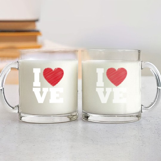 Love Heart Typography for Valentines Day Glass Mugs