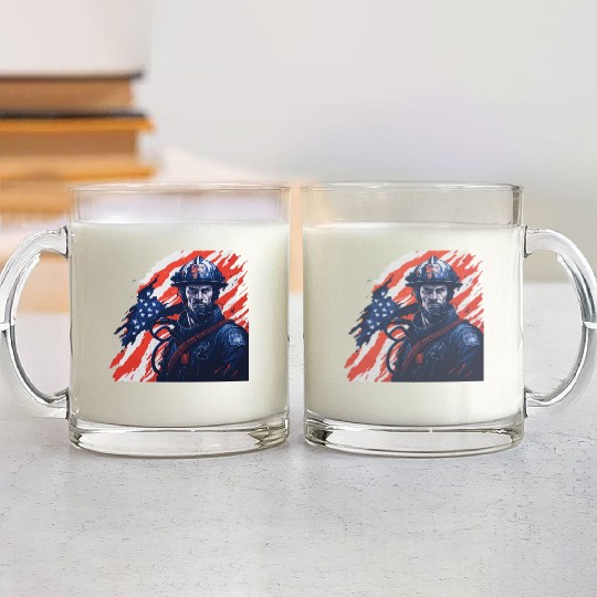 Firefighter USA Flag Design Glass Mugs