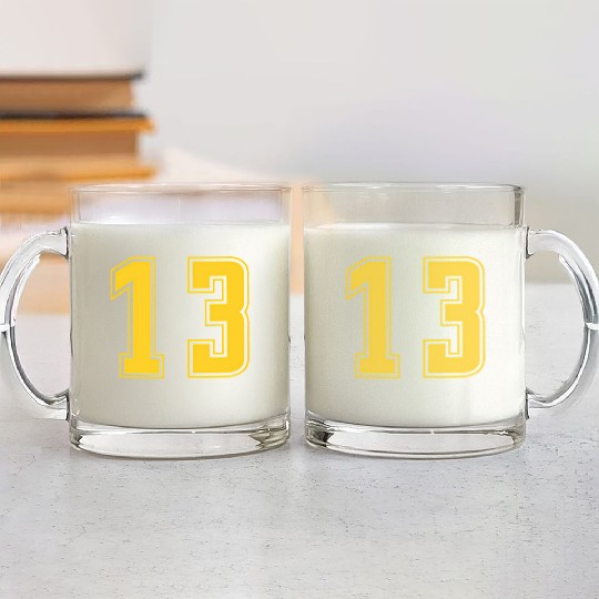 Yellow Number 13 Team Junior Sports Numbered Glass Mugs