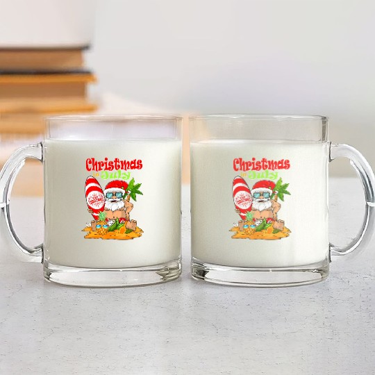 Christmas In July Funny Santa Summer Beach Glass Mugs